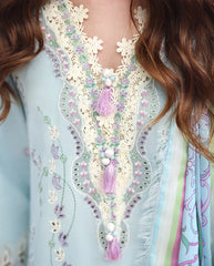 WINTER-3PC DHANAK CHIKAN EMBROIDERED SHIRT WITH COUTRAI PRINTED SHAWL AND TROUSER-5082