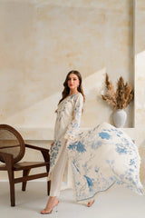 WINTER-3PC DHANAK EMBROIDERED SHIRT WITH COURTRAI PRINTED EMB SHAWL AND TROUSER-5228