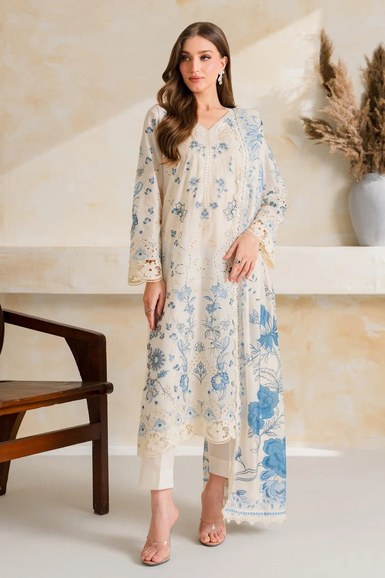 WINTER-3PC DHANAK EMBROIDERED SHIRT WITH COURTRAI PRINTED EMB SHAWL AND TROUSER-5228