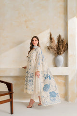 WINTER-3PC DHANAK EMBROIDERED SHIRT WITH COURTRAI PRINTED EMB SHAWL AND TROUSER-5228