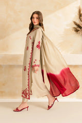 WINTER-3PC DHANAK EMBROIDERED SHIRT WITH CHIFFON TYE&DYE DUPATTA SHAWL AND TROUSER-5222