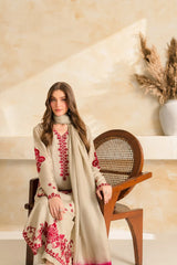 WINTER-3PC DHANAK EMBROIDERED SHIRT WITH CHIFFON TYE&DYE DUPATTA SHAWL AND TROUSER-5222