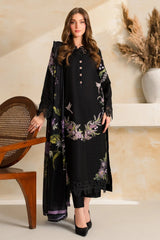 WINTER-3PC DHANAK EMBROIDERED SHIRT WITH COUTRAI PRINTED SHAWL TYE&DYE DUPATTA SHAWL AND TROUSER-5223