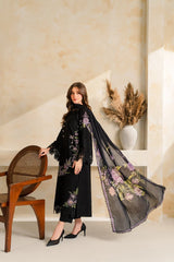 WINTER-3PC DHANAK EMBROIDERED SHIRT WITH COUTRAI PRINTED SHAWL TYE&DYE DUPATTA SHAWL AND TROUSER-5223