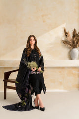 WINTER-3PC DHANAK EMBROIDERED SHIRT WITH COUTRAI PRINTED SHAWL TYE&DYE DUPATTA SHAWL AND TROUSER-5223