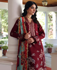 WINTER-3PC DHANAK EMBROIDERED SHIRT WITH COUTRAI PRINTED SHAWL AND TROUSER-5252