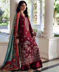 WINTER-3PC DHANAK EMBROIDERED SHIRT WITH COUTRAI PRINTED SHAWL AND TROUSER-5252