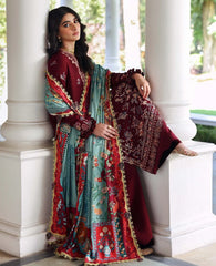 WINTER-3PC DHANAK EMBROIDERED SHIRT WITH COUTRAI PRINTED SHAWL AND TROUSER-5252