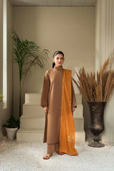 WINTER-3PC DHANAK SHIRT WITH WOOL PRINTED SHAWL AND TROUSER-3414