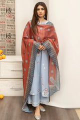 WINTER- 3PC DHANAK EMBROIDERED SHIRT WITH COUTURE WOOL PRINT SHAWL AND EMB TROUSER-3166