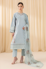 WINTER-3PC DHANAK EMBROIDERED SHIRT WITH CHIFFON EMB DUPATTA & TROUSER-2364