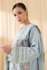 WINTER-3PC DHANAK EMBROIDERED SHIRT WITH CHIFFON EMB DUPATTA & TROUSER-2364