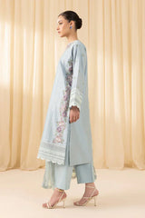 WINTER-3PC DHANAK EMBROIDERED SHIRT WITH CHIFFON EMB DUPATTA & TROUSER-2364