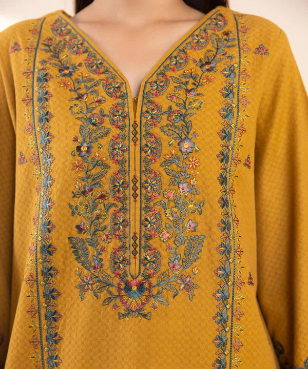 WINTER-3PC DHANAK EMBROIDERED SHIRT WITH DHANAK EMBROIDERED SHAWL AND TROUSER-4071