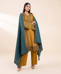 WINTER-3PC DHANAK EMBROIDERED SHIRT WITH DHANAK EMBROIDERED SHAWL AND TROUSER-4071