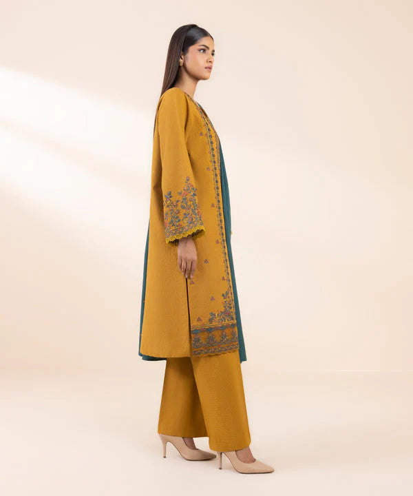 WINTER-3PC DHANAK EMBROIDERED SHIRT WITH DHANAK EMBROIDERED SHAWL AND TROUSER-4071