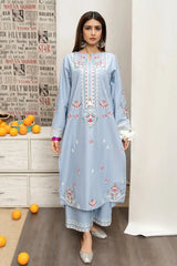 WINTER- 3PC DHANAK EMBROIDERED SHIRT WITH COUTURE WOOL PRINT SHAWL AND EMB TROUSER-3166