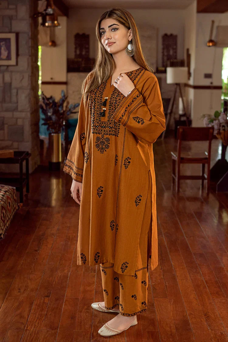 WINTER-2PC DHANAK EMBROIDERED SHIRT WITH EMBROIDERED TROUSER-15028