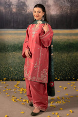 WINTER-3PC DHANAK EMBROIDERED SHIRT WITH COURTRAI PRINTED SHAWL AND EMB TROUSER-4203