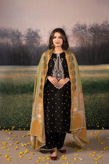 WINTER-3PC DHANAK EMBROIDERED SHIRT WITH COUTRAI PRINTED SHAWL & DHANAK EMB TOUSER-4154