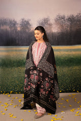 WINTER-3PC DHANAK EMBROIDERED SHIRT WITH COUTRAI WOOL PRINTED SHAWL AND EMB TROUSER-4086