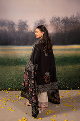 WINTER-3PC DHANAK EMBROIDERED SHIRT WITH COUTRAI WOOL PRINTED SHAWL AND EMB TROUSER-4086