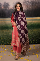 WINTER-3PC DHANAK EMBROIDERED SHIRT WITH COURTRAI PRINTED SHAWL AND EMB TROUSER-4204