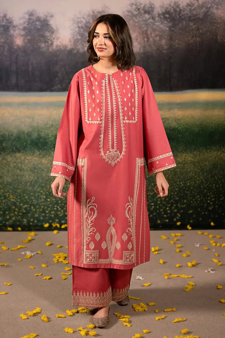 WINTER-3PC DHANAK EMBROIDERED SHIRT WITH COURTRAI PRINTED SHAWL AND EMB TROUSER-4204