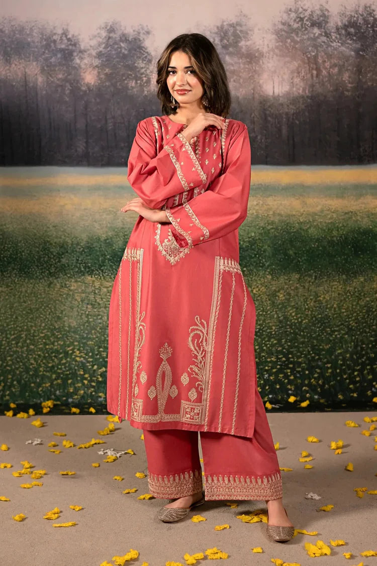 WINTER-3PC DHANAK EMBROIDERED SHIRT WITH COURTRAI PRINTED SHAWL AND EMB TROUSER-4204