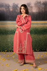 WINTER-3PC DHANAK EMBROIDERED SHIRT WITH COURTRAI PRINTED SHAWL AND EMB TROUSER-4204