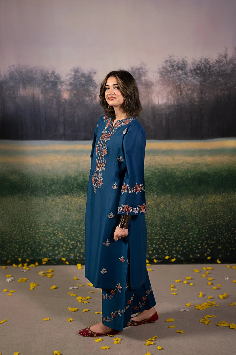 SUMMER-2PC LAWN EMBROIDRED SHIRT WITH LAWN EMBROIDRED TROUSER-3483