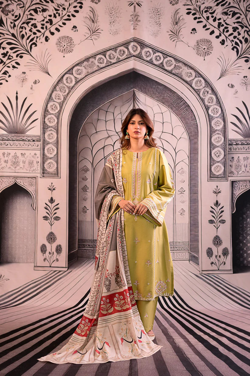 SUMMER- 3PC LAWN EMBROIDERED SHIRT WITH MONARK PRINTED DUPATTA AND EMB TROUSER-3788
