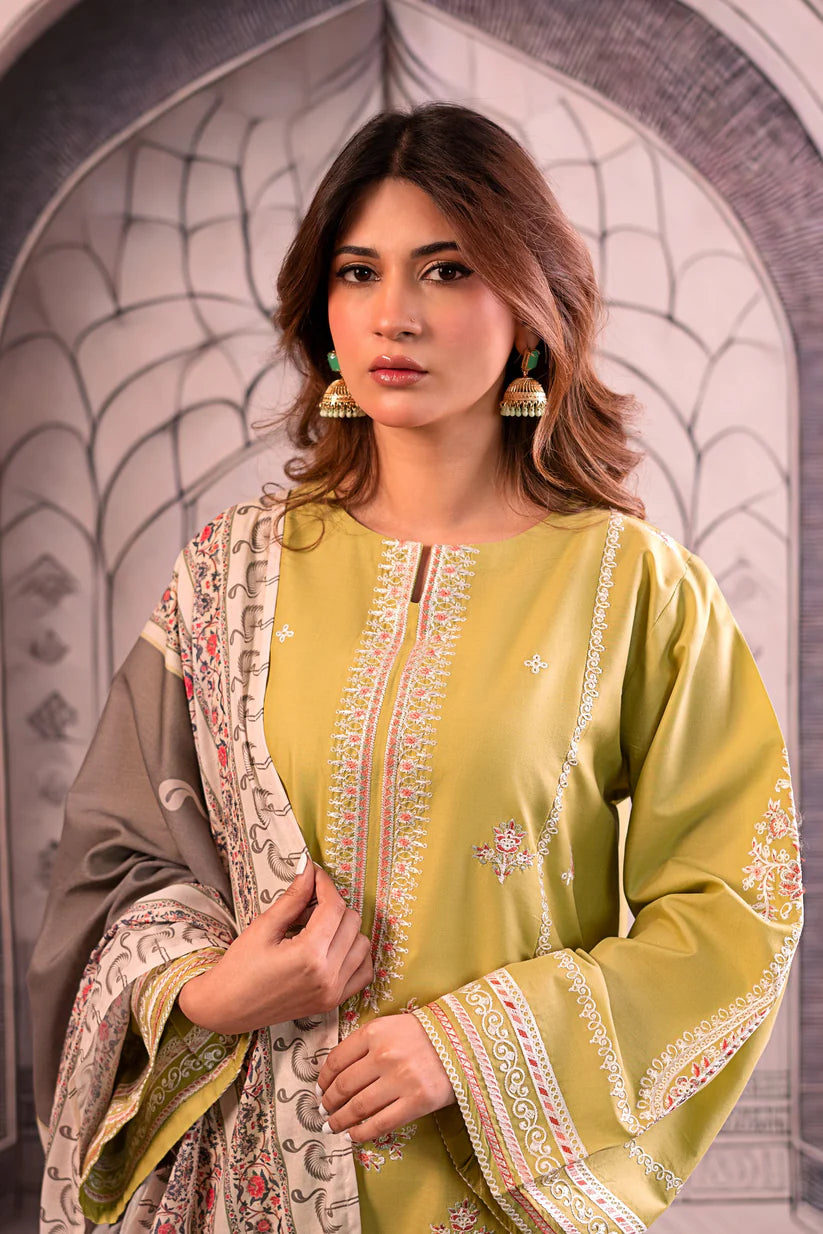SUMMER- 3PC LAWN EMBROIDERED SHIRT WITH MONARK PRINTED DUPATTA AND EMB TROUSER-3788
