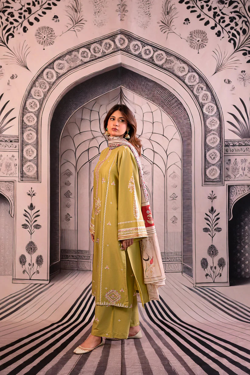 SUMMER- 3PC LAWN EMBROIDERED SHIRT WITH MONARK PRINTED DUPATTA AND EMB TROUSER-3788