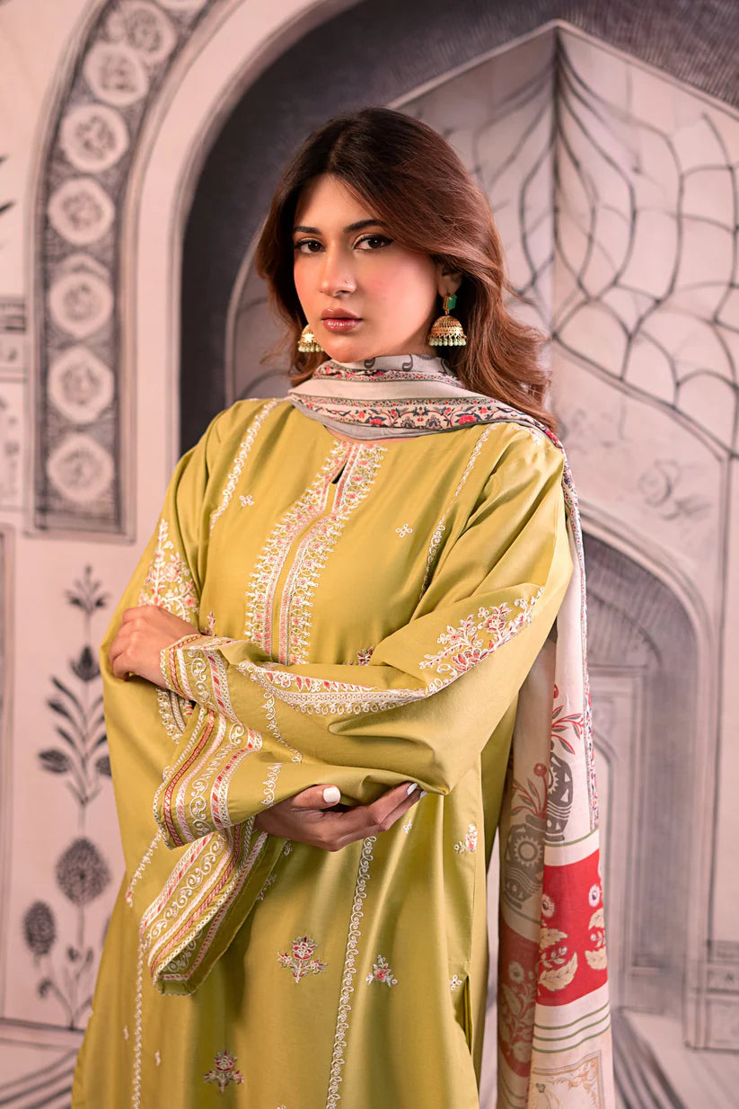 SUMMER- 3PC LAWN EMBROIDERED SHIRT WITH MONARK PRINTED DUPATTA AND EMB TROUSER-3788
