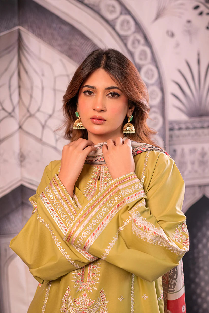 SUMMER- 3PC LAWN EMBROIDERED SHIRT WITH MONARK PRINTED DUPATTA AND EMB TROUSER-3788