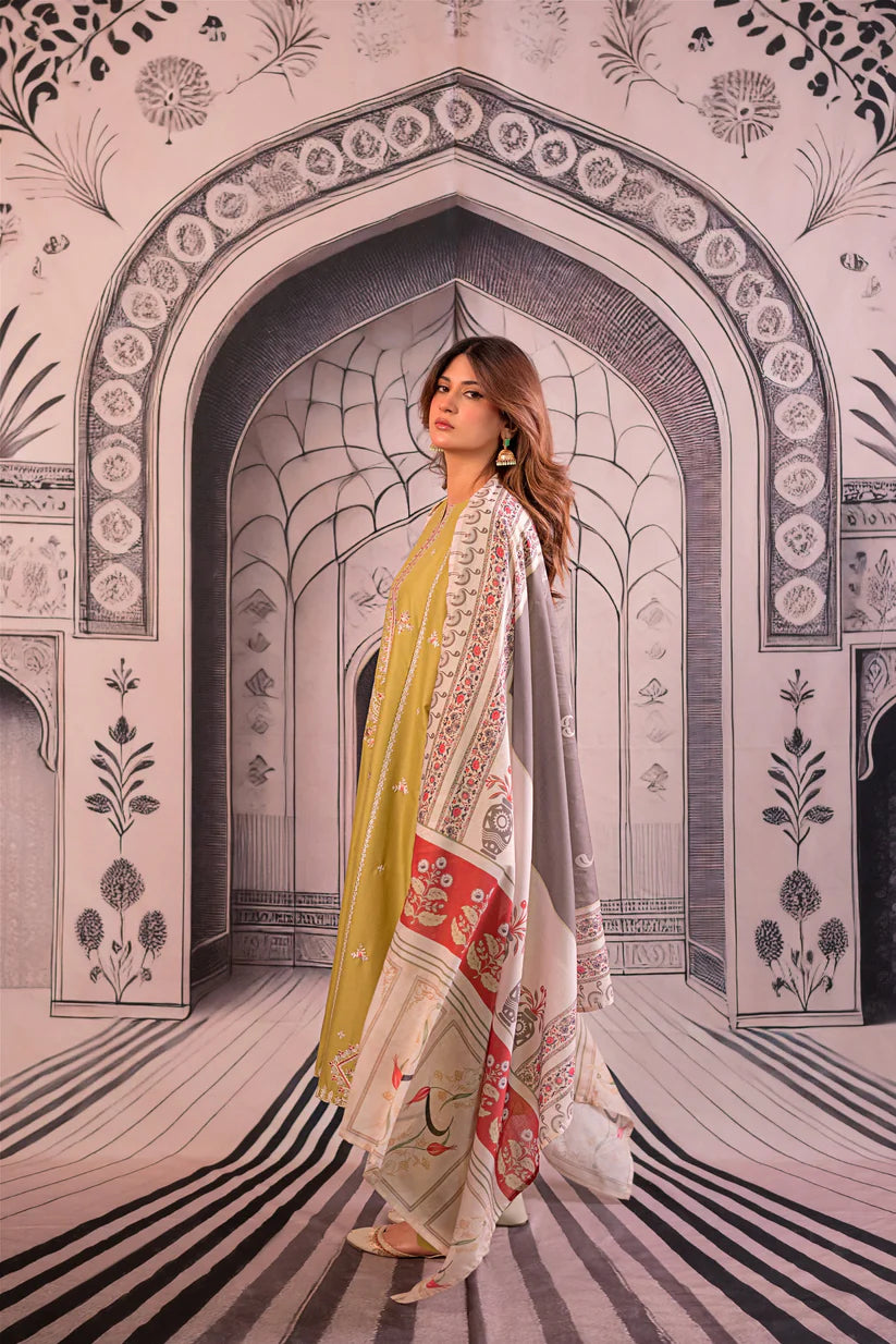 SUMMER- 3PC LAWN EMBROIDERED SHIRT WITH MONARK PRINTED DUPATTA AND EMB TROUSER-3788