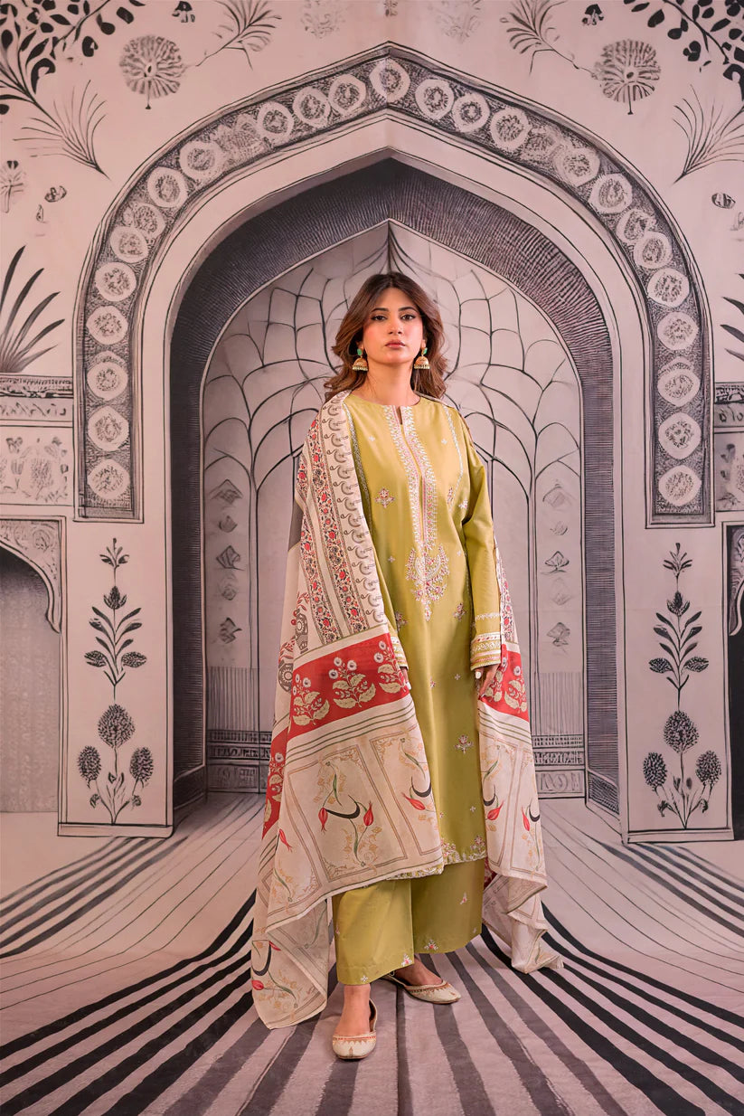 SUMMER- 3PC LAWN EMBROIDERED SHIRT WITH MONARK PRINTED DUPATTA AND EMB TROUSER-3788