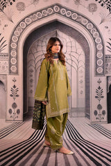 WINTER-3PC DHANAK EMBROIDERED SHIRT WITH COUTRAI PRINTED SHAWL & EMB TROUSER-4126