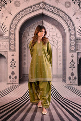 WINTER-3PC DHANAK EMBROIDERED SHIRT WITH COUTRAI PRINTED SHAWL & EMB TROUSER-4126