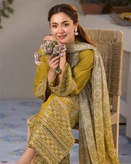 WINTER-3PC DHANAK SEQUINS EMBROIDERED SHIRT WITH WOOL PRINTED EMB SHAWL & TROUSER-5103
