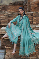 WINTER-3PC DHANAK CHIKAN EMBROIDERED SHIRT WITH DHANAK EMBROIDRED SHAWL & TROUSER -4239
