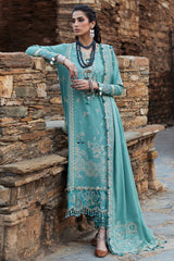WINTER-3PC DHANAK CHIKAN EMBROIDERED SHIRT WITH DHANAK EMBROIDRED SHAWL & TROUSER -4239