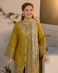 WINTER-3PC DHANAK SEQUINS EMBROIDERED SHIRT WITH WOOL PRINTED EMB SHAWL & TROUSER-5103