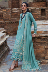 WINTER-3PC DHANAK CHIKAN EMBROIDERED SHIRT WITH DHANAK EMBROIDRED SHAWL & TROUSER -4239
