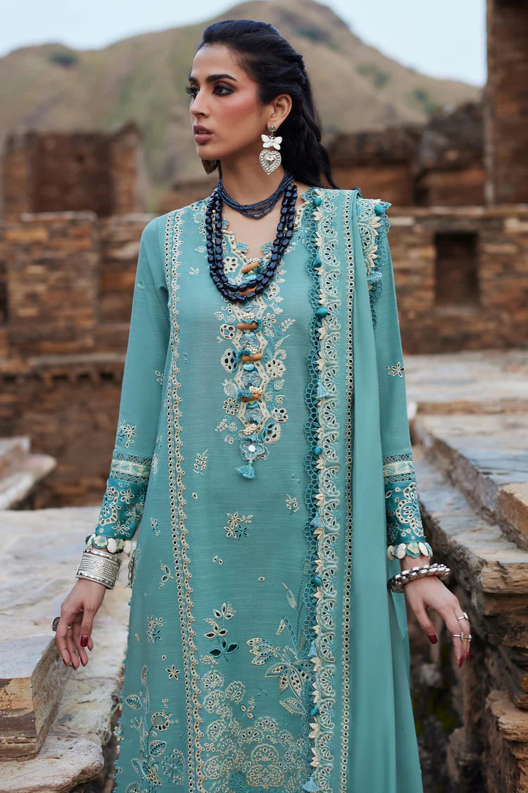 WINTER-3PC DHANAK CHIKAN EMBROIDERED SHIRT WITH DHANAK EMBROIDRED SHAWL & TROUSER -4239