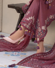 WInter-3PC DHANAK SEQUENCE EMBROIDERED SHIRT WITH CHIFFON EMBROIDERED DUPATTA AND TROUSER-4087