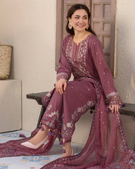 WInter-3PC DHANAK SEQUENCE EMBROIDERED SHIRT WITH CHIFFON EMBROIDERED DUPATTA AND TROUSER-4087