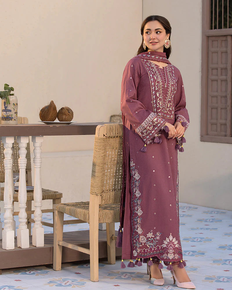 WInter-3PC DHANAK SEQUENCE EMBROIDERED SHIRT WITH CHIFFON EMBROIDERED DUPATTA AND TROUSER-4087