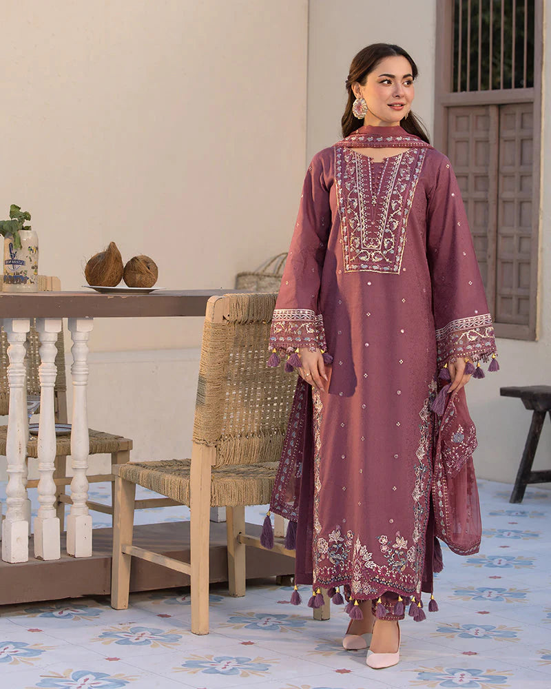 WInter-3PC DHANAK SEQUENCE EMBROIDERED SHIRT WITH CHIFFON EMBROIDERED DUPATTA AND TROUSER-4087